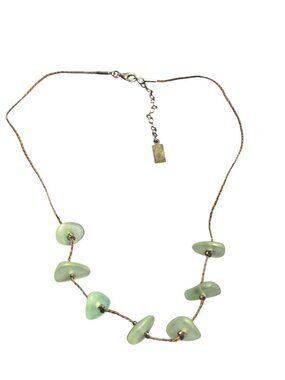 Baroni Designs Green Chip Braided Brown Cord Necklace 925 Sterling Clasp